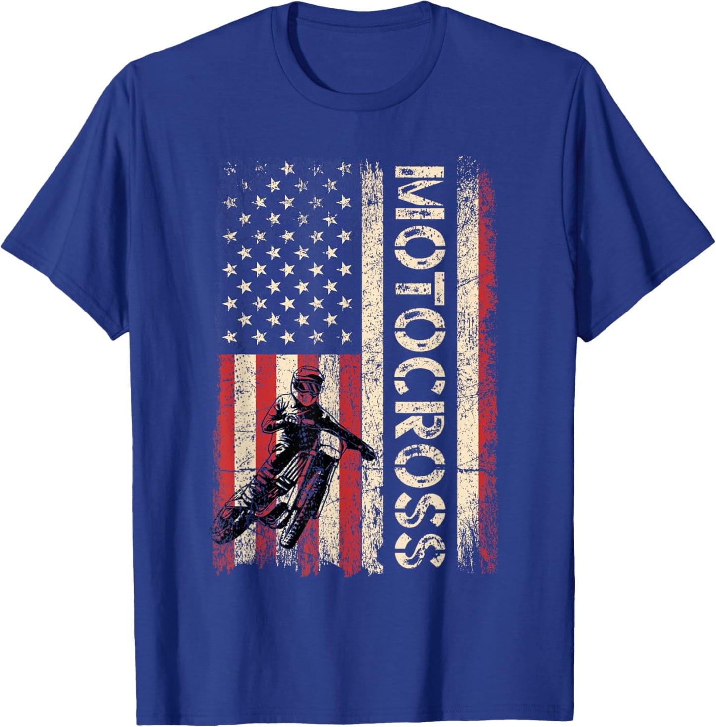 Motocross Dirt Bike American USA Flag Shirt Biker Men T-Shirt - T-Shirt | Royal