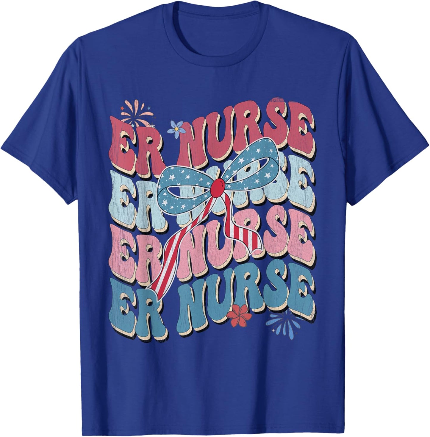 ER Nurse Patriotic 4th of July American Retro Groovy T-Shirt - T-Shirt | Royal