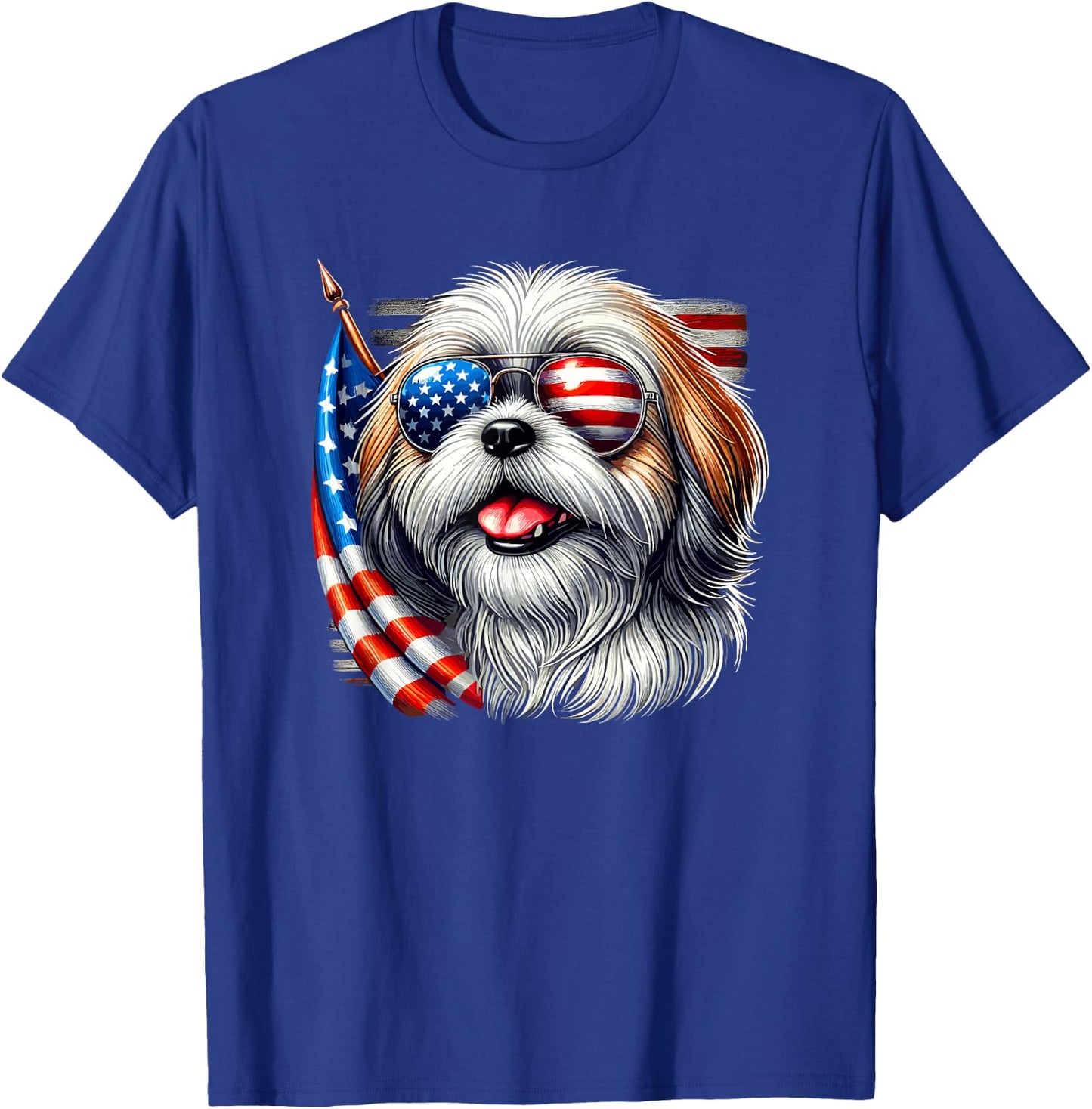 American USA Flag Shih Tzu Shih Tzus 4th Of July Patriotic T-Shirt - T-Shirt | Royal