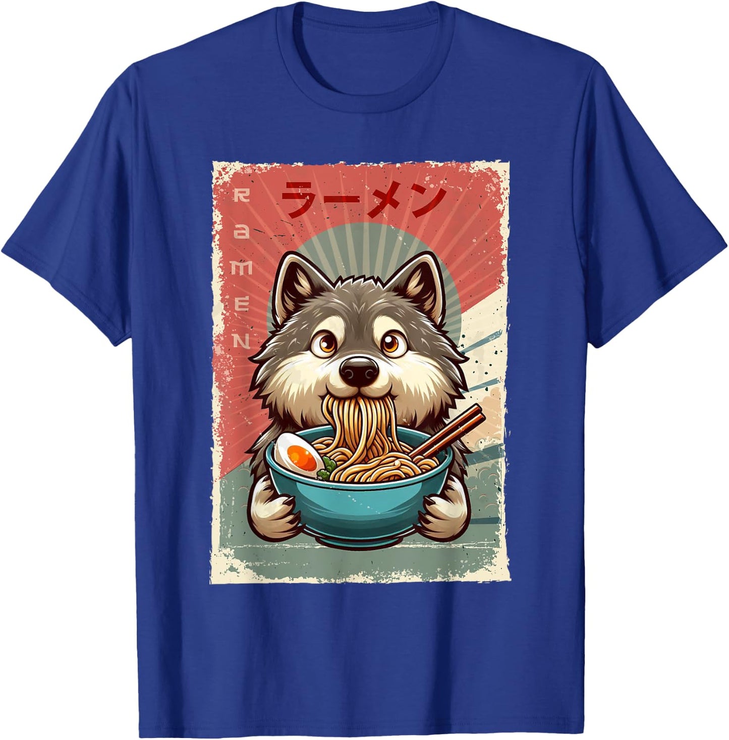 Wolf Eating Ramen Japanese Noodles Soup T-Shirt - T-Shirt | Royal