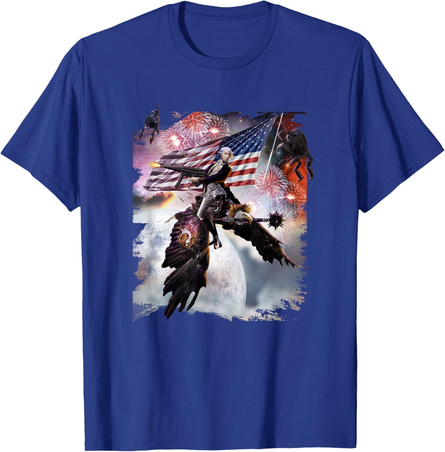 George Washington Riding Eagle American Patriotic Funny T-Shirt - T-Shirt | Royal