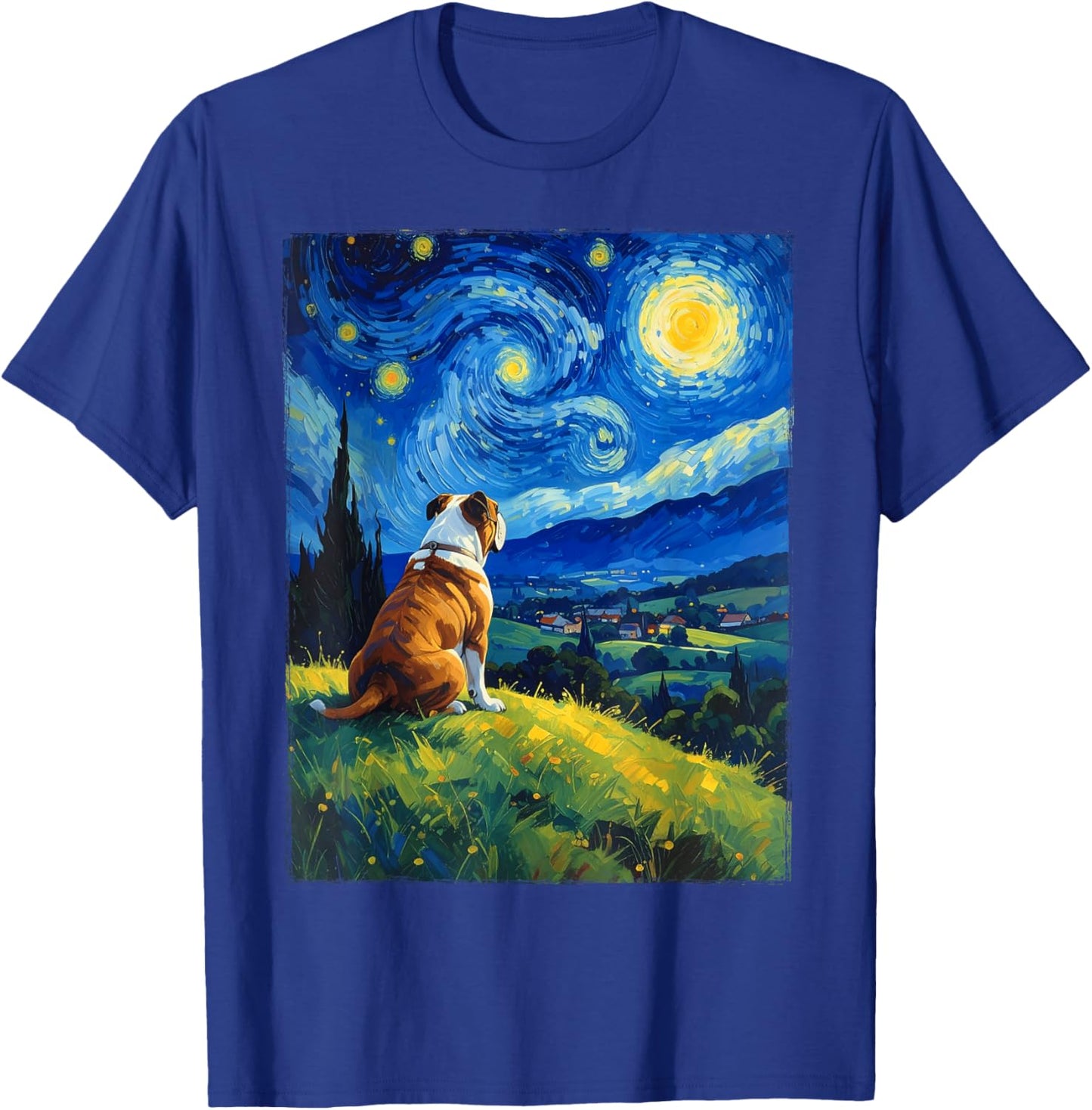 Bulldog Van Gogh Starry Night T-Shirt - T-Shirt | Royal