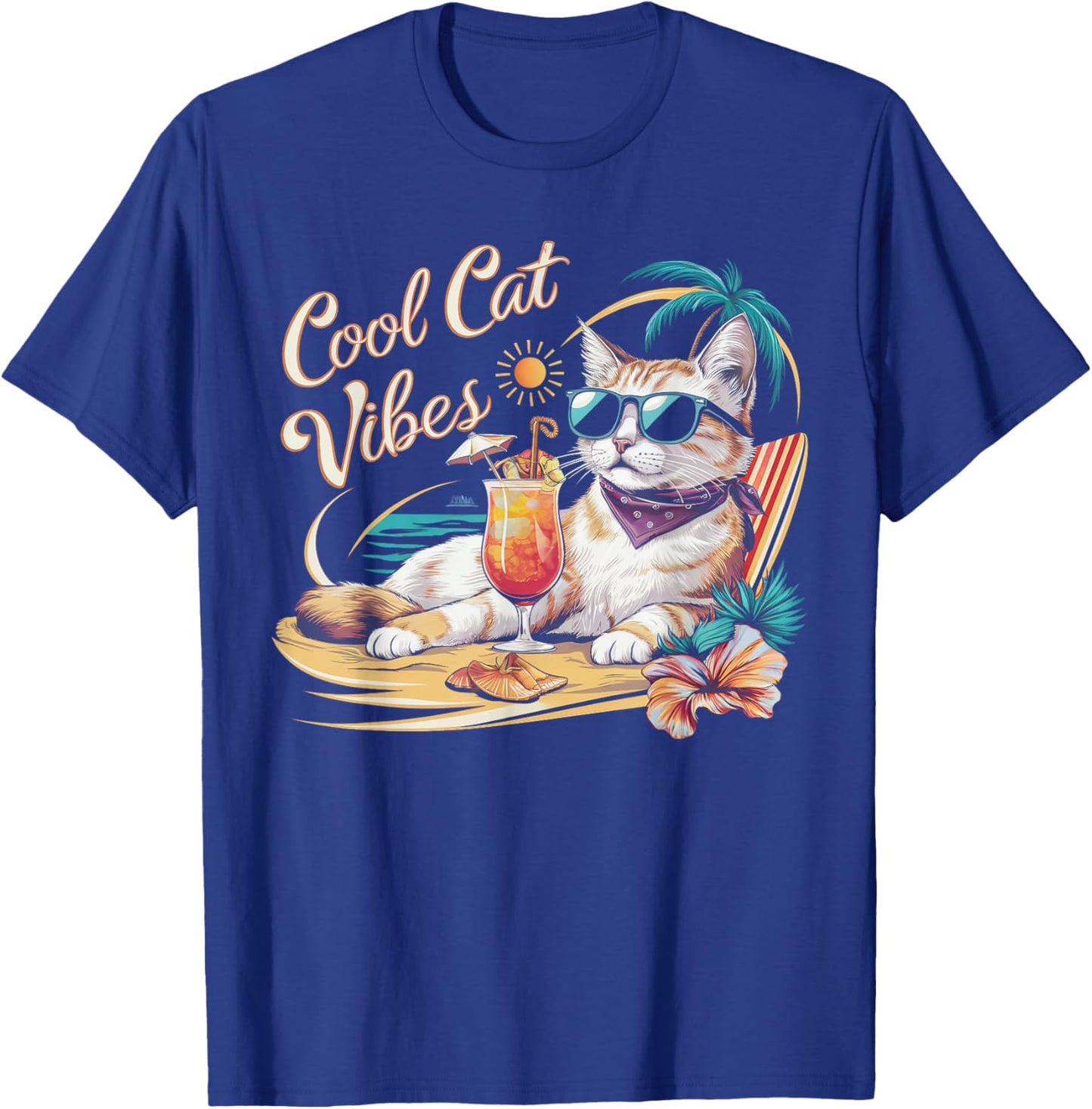 Cool Cat Vibes, A chic Fashionable Cat Tropical Beach T-Shirt - T-Shirt | Royal