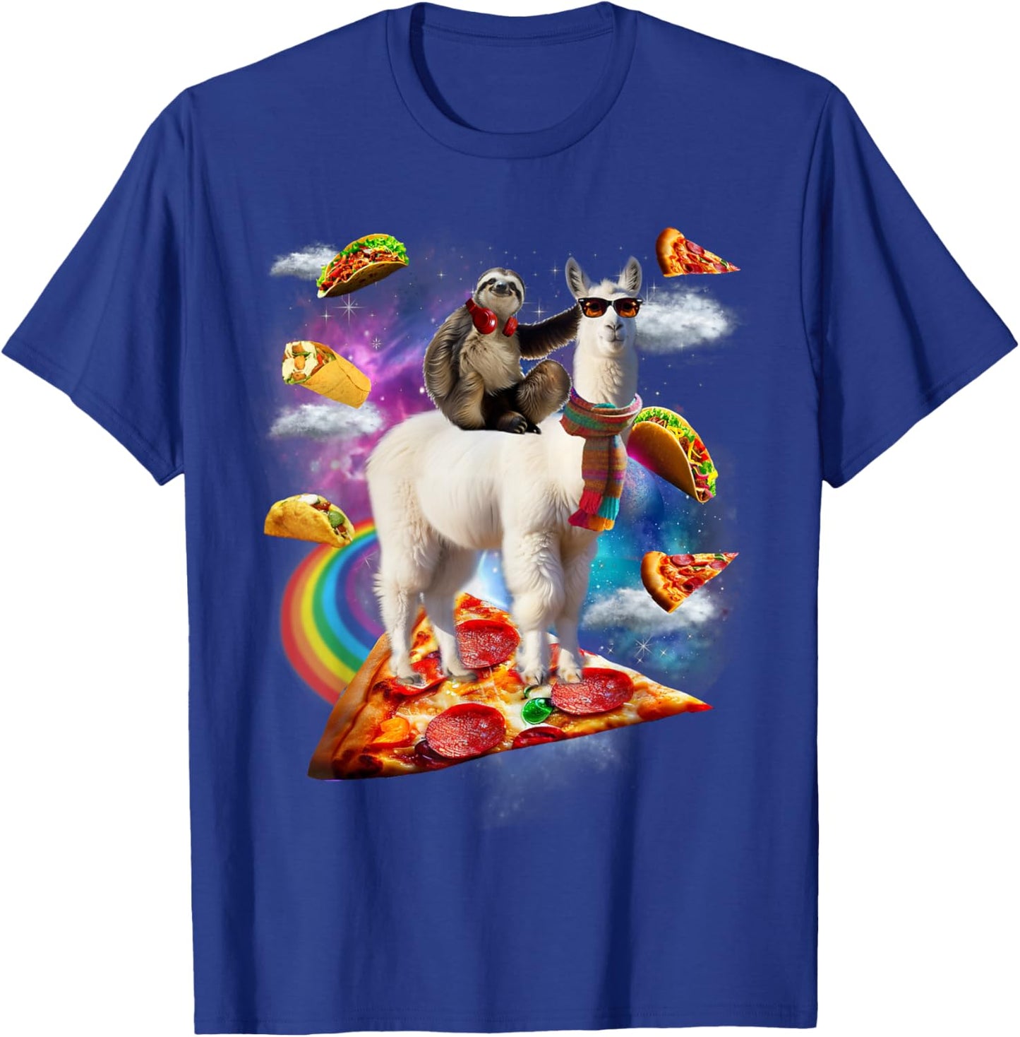 Sloth Riding Llama Shirt - Galaxy Pizza Taco Burrito Gift T-Shirt - T-Shirt | Royal