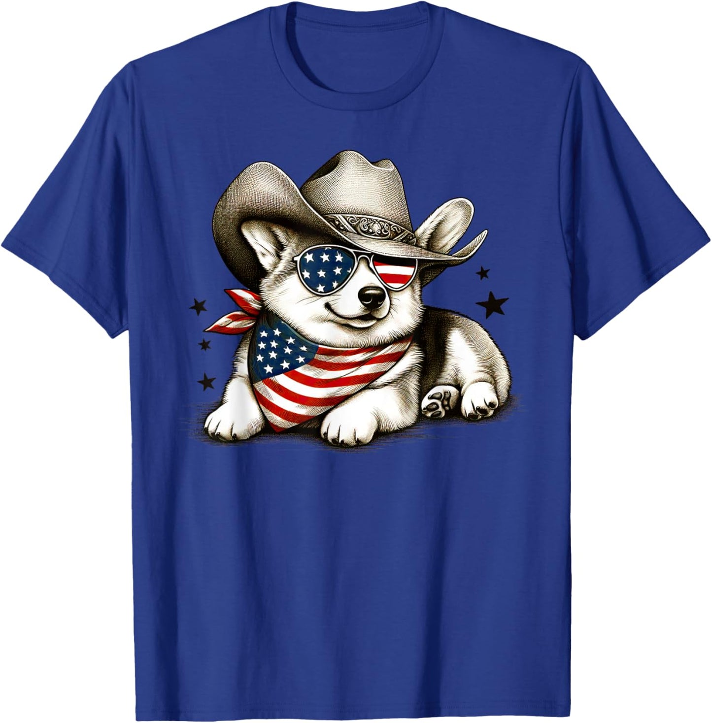 Corgi Cowboy Hat 4th of July American Flag USA Patriotic Dog T-Shirt - T-Shirt | Royal