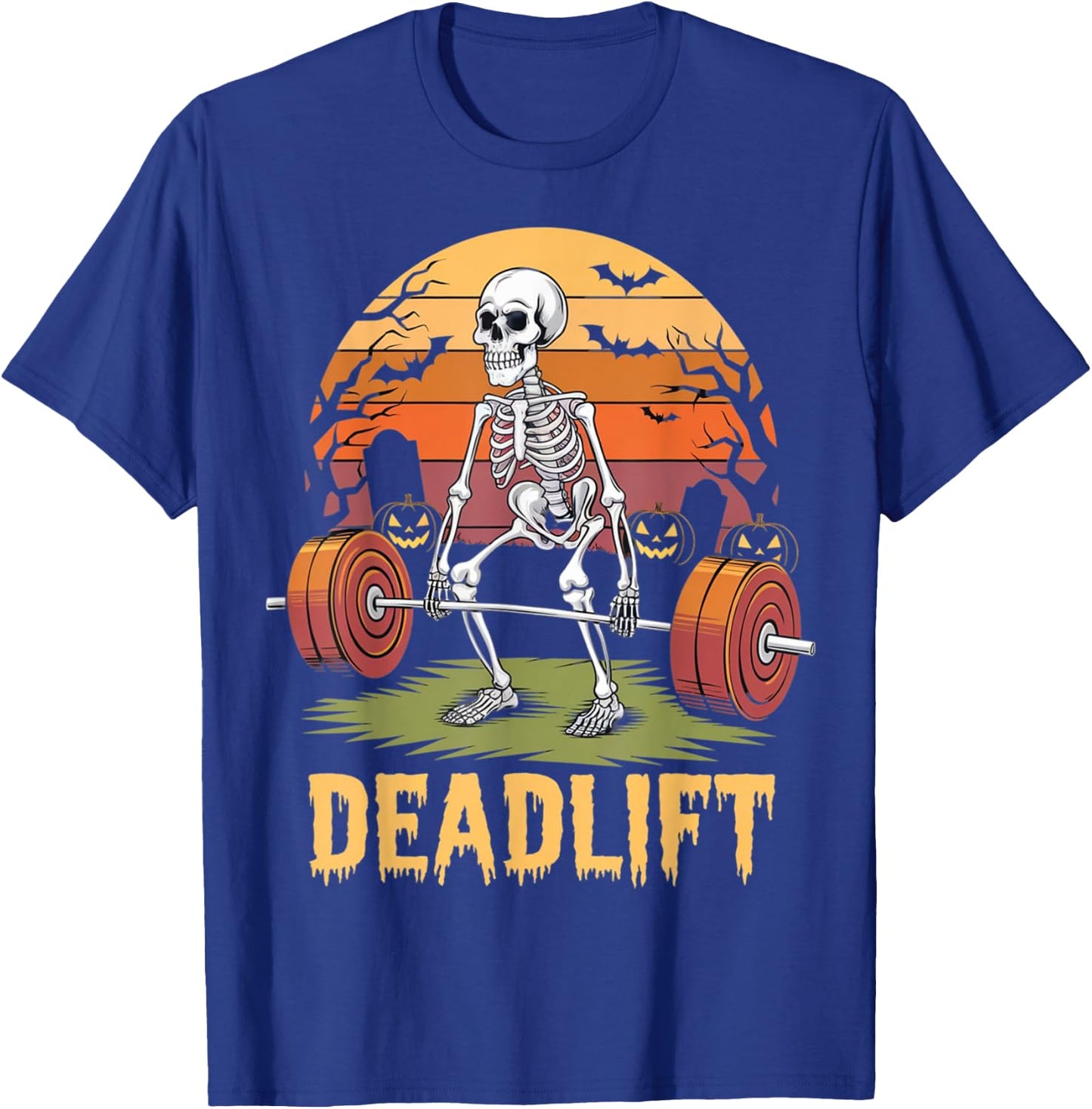 Halloween Deadlift Skeleton Gym Workout Weight Lifting T-Shirt - T-Shirt | Royal