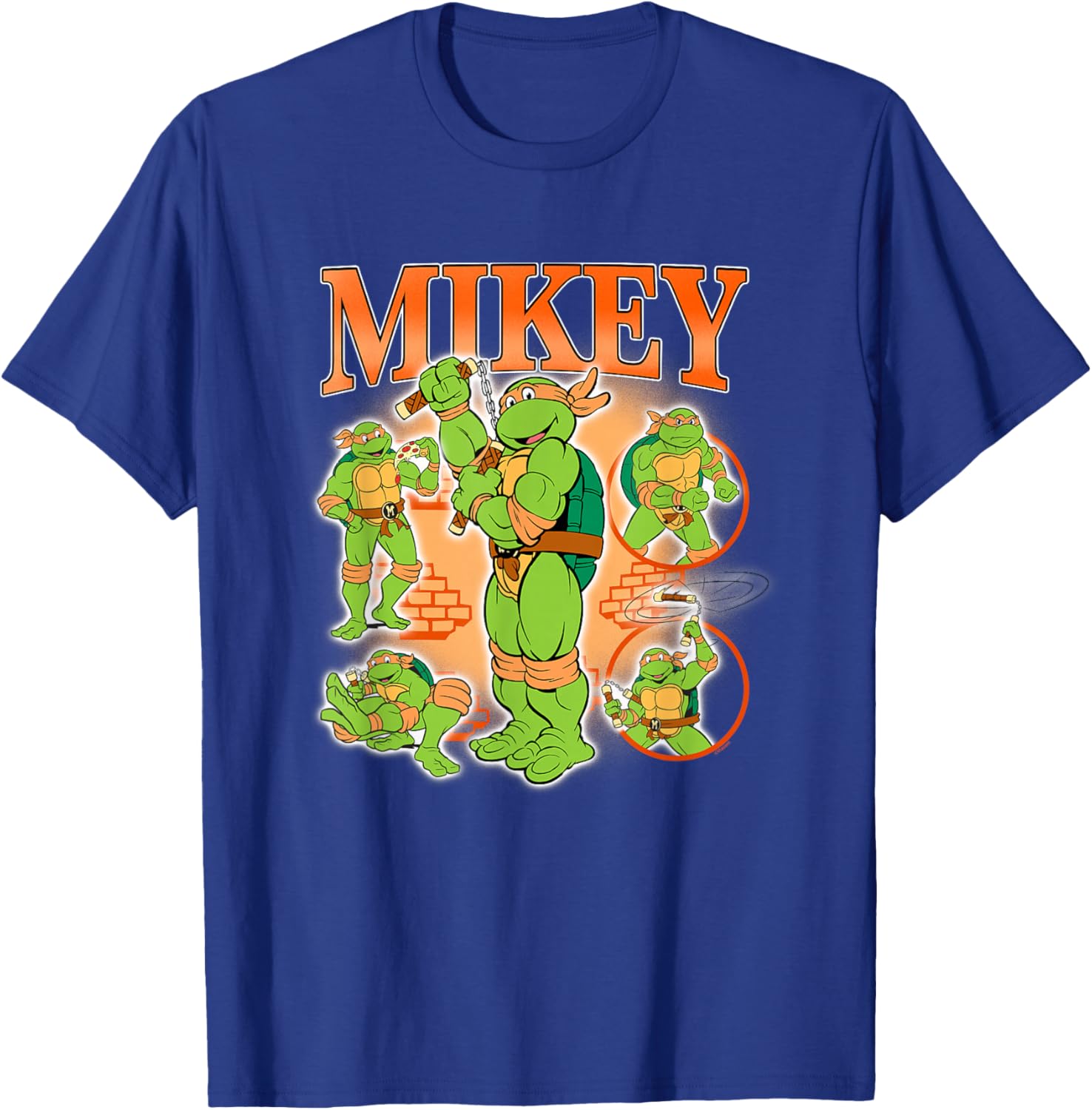 Teenage Mutant Ninja Turtles Mikey 90's Retro Collage Logo T-Shirt - T-Shirt | Royal