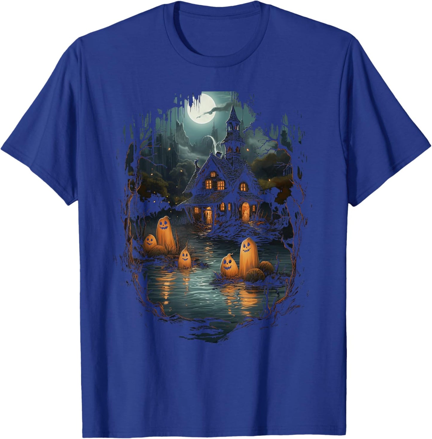 Vintage Ghost and Skeleton by Fire Camping Gothic Halloween T-Shirt - T-Shirt | Royal