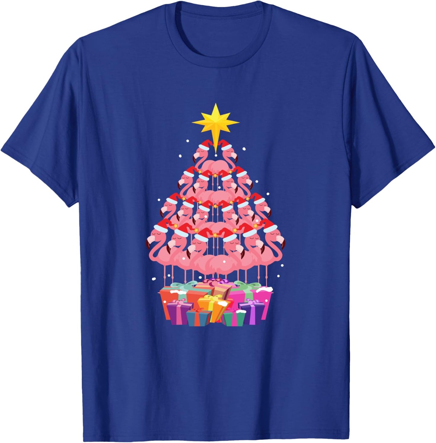 Flamingo Ugly Christmas Tree Funny Gift T-Shirt - T-Shirt | Royal