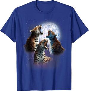 3 Leopards Howling At The Moon Funny Leopard Animal Wild Cat Men Women Kids T-Shirt - T-Shirt | Royal