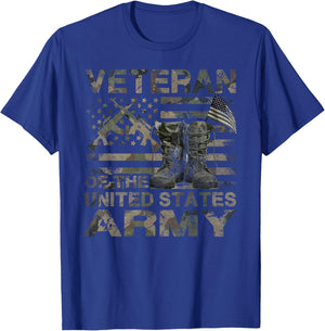 Distressed American Flag Camouflage Proud US Army Veteran T-Shirt - T-Shirt | Royal