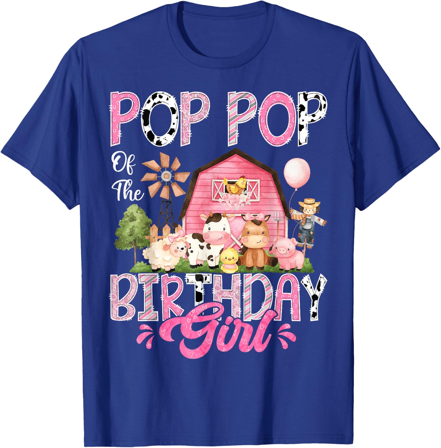 Pop Pop Of The Birthday Girl Pink Farm Cow First Birthday T-Shirt - T-Shirt | Royal