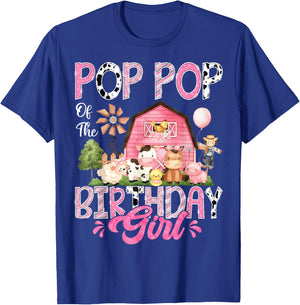 Pop Pop Of The Birthday Girl Pink Farm Cow First Birthday T-Shirt - T-Shirt | Royal