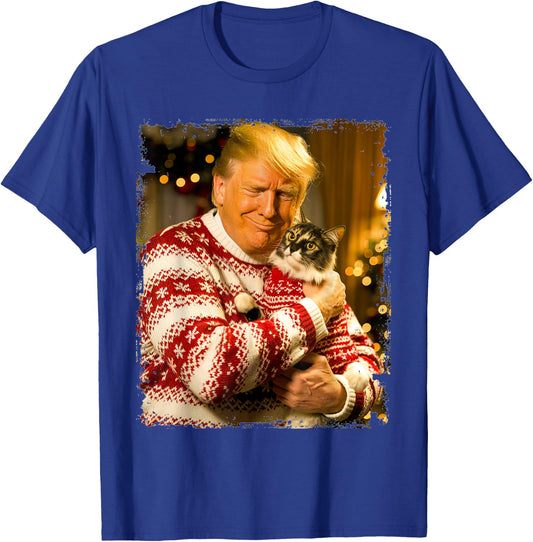 Funny Trump Christmas Sweater for Cat Lovers Xmas Pajamas T-Shirt - T-Shirt | Royal