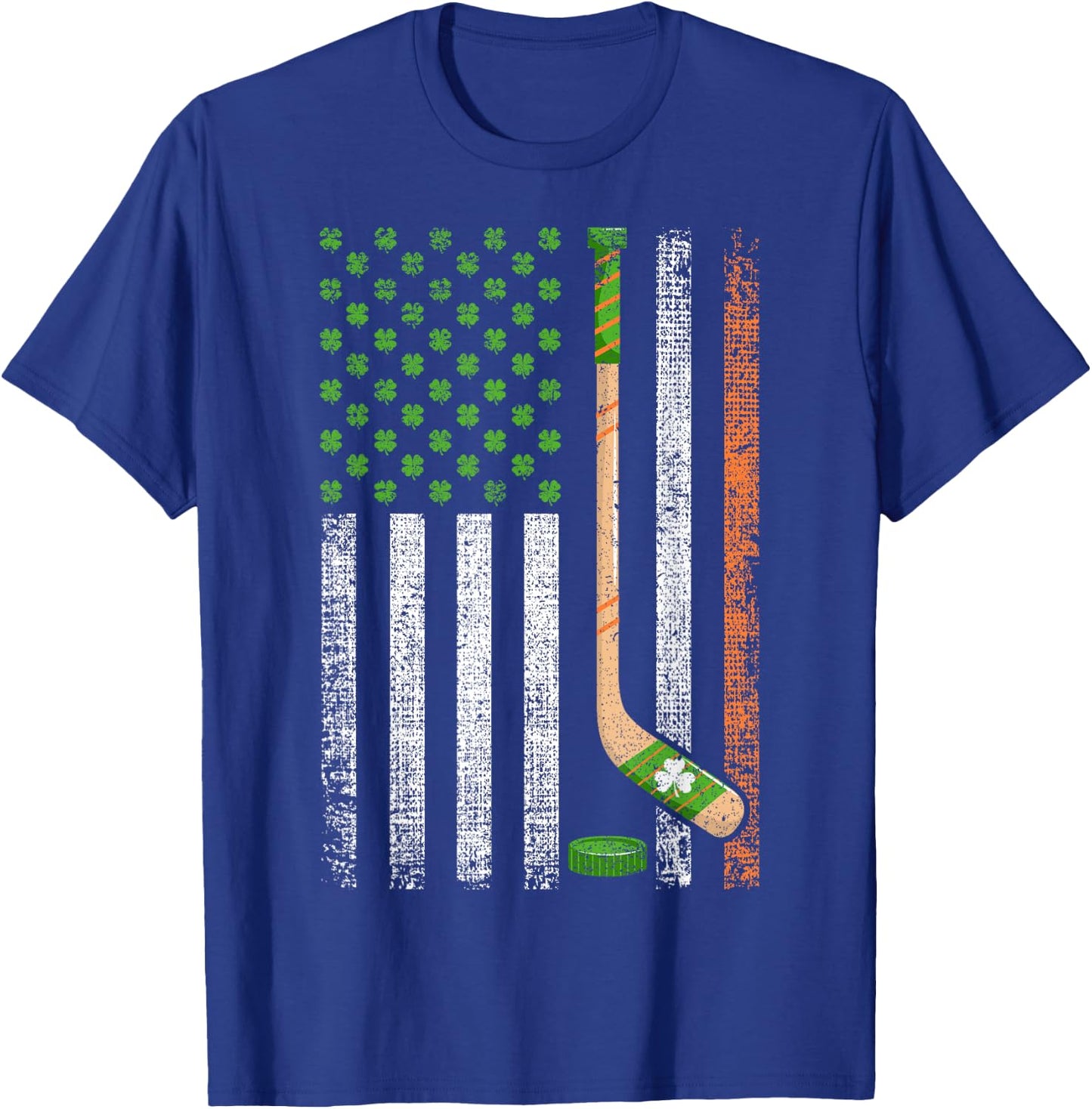 Irish USA Flag Leprechaun Lucky Hockey St. Patrick's Day T-Shirt - T-Shirt | Royal