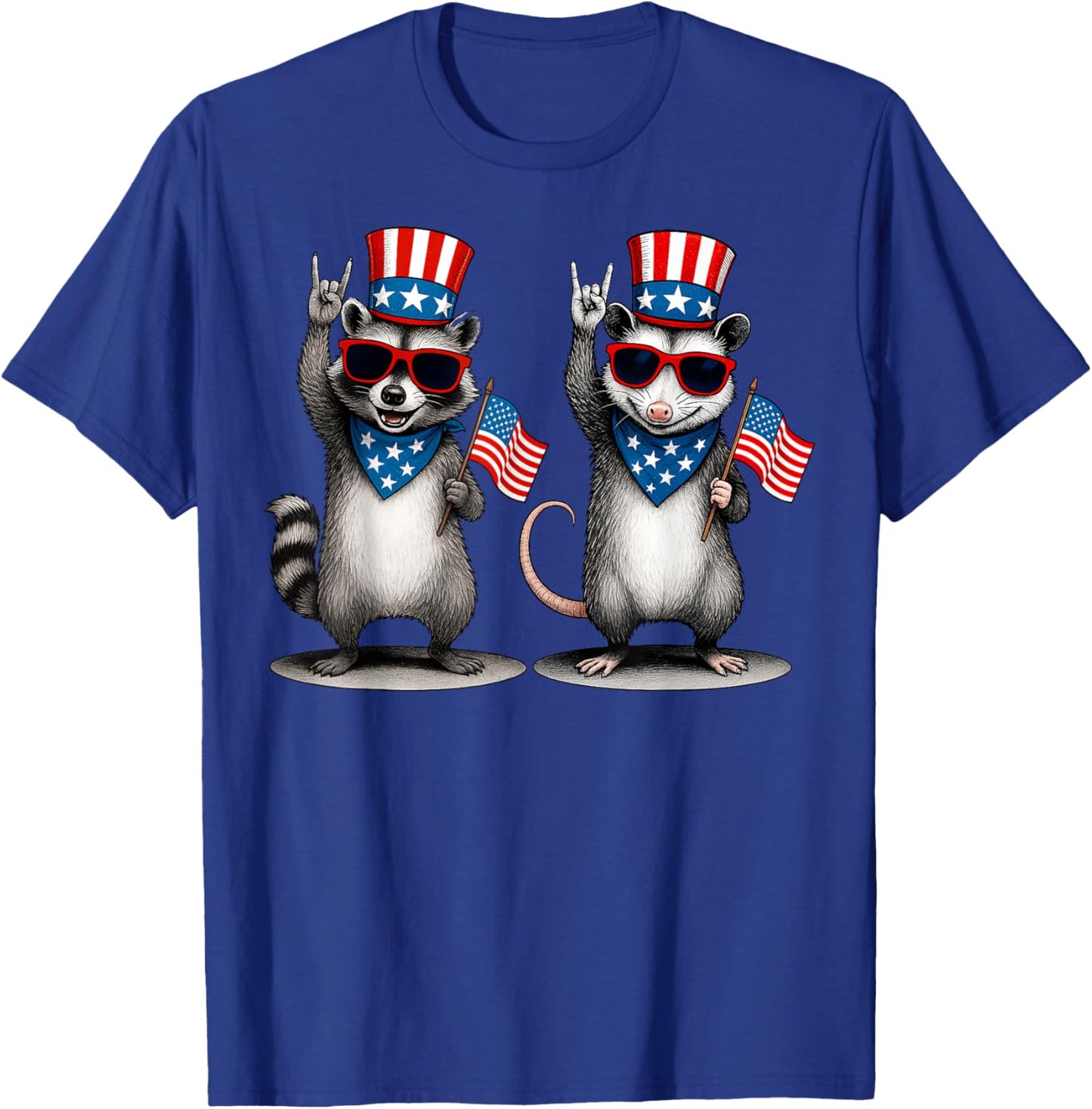 USA Patriotic Raccoon Opossum Team Trash Funny 4th of July T-Shirt - T-Shirt | Royal