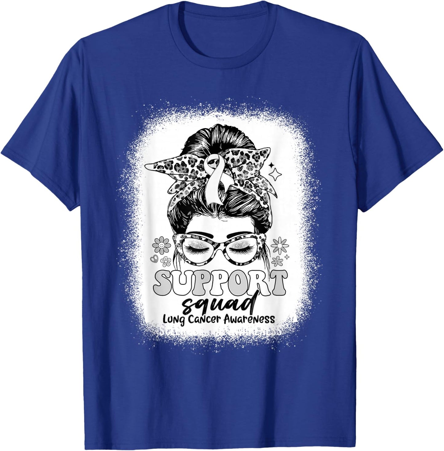 Groovy Support Squad Messy Bun Lung Cancer Awareness Gifts T-Shirt - T-Shirt | Royal