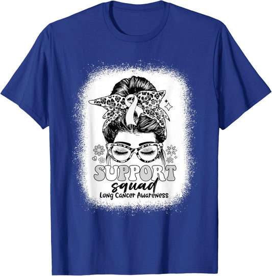 Groovy Support Squad Messy Bun Lung Cancer Awareness Gifts T-Shirt - T-Shirt | Royal