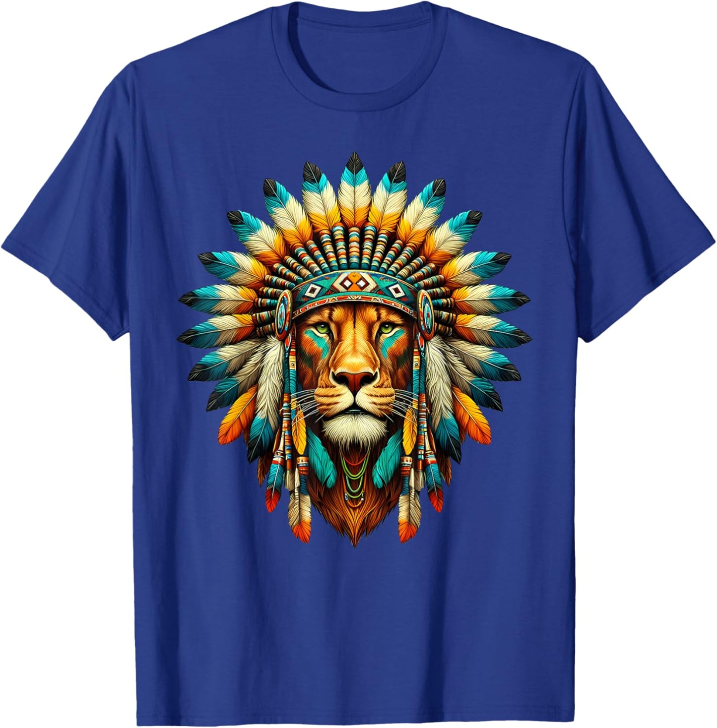 Native Indian Lion Native American Indian Feathers T-Shirt - T-Shirt | Royal