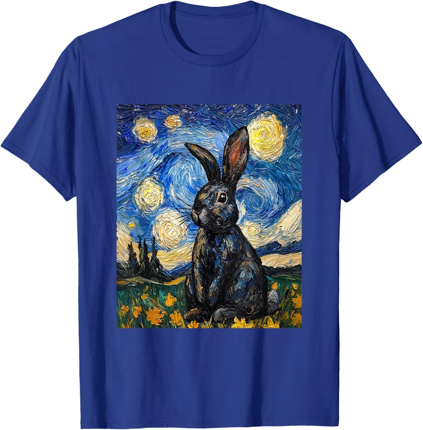 Cute Bunny Rabbit Van Gogh Style Starry Night Funny Graphic T-Shirt - T-Shirt | Royal