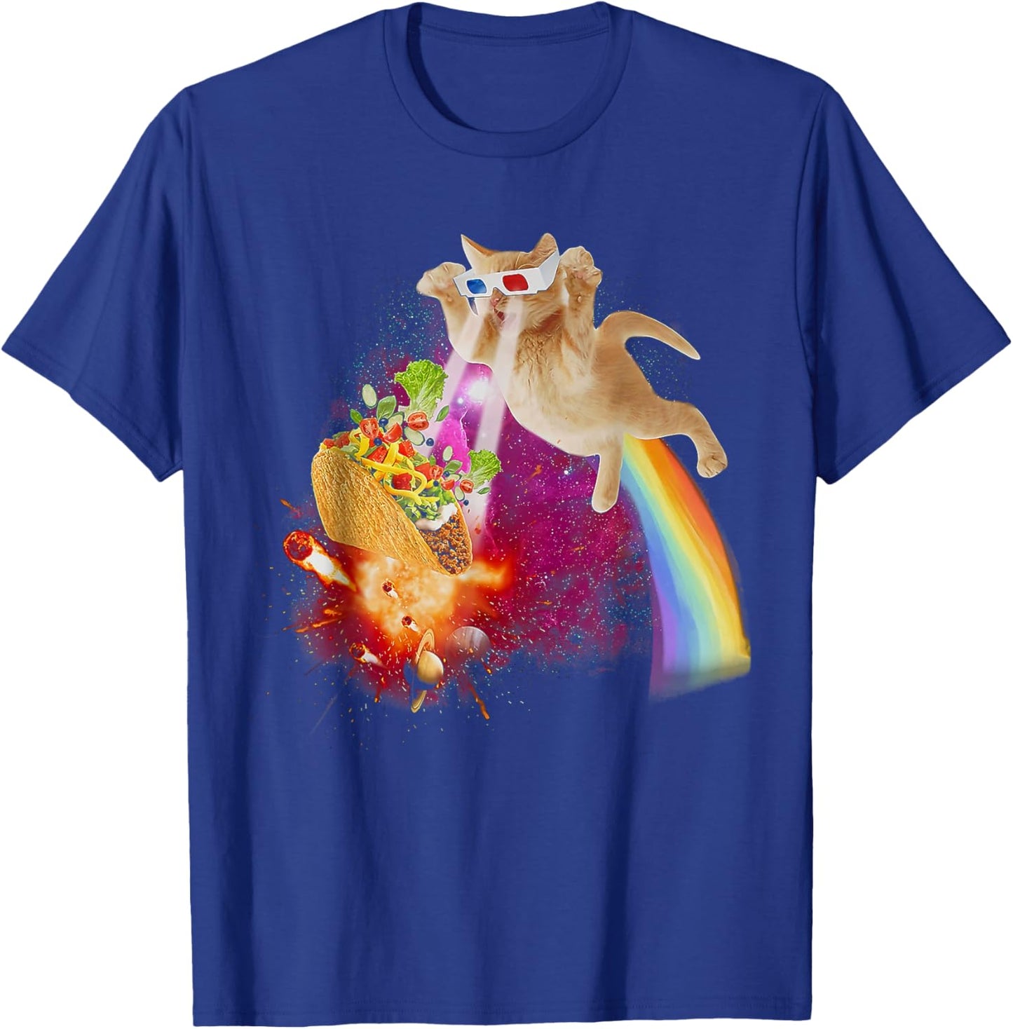 Funny Space Cat Laser Taco Galaxy Kitten Rainbow Cat T-Shirt - T-Shirt | Royal