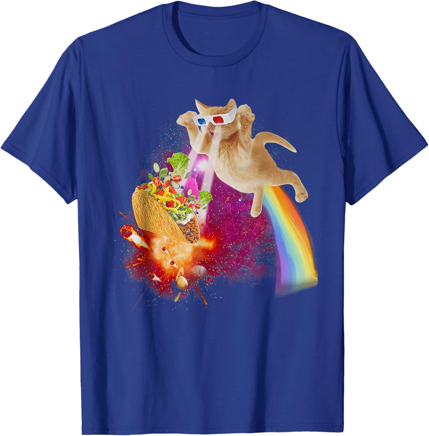 Funny Space Cat Laser Taco Galaxy Kitten Rainbow Cat T-Shirt - T-Shirt | Royal