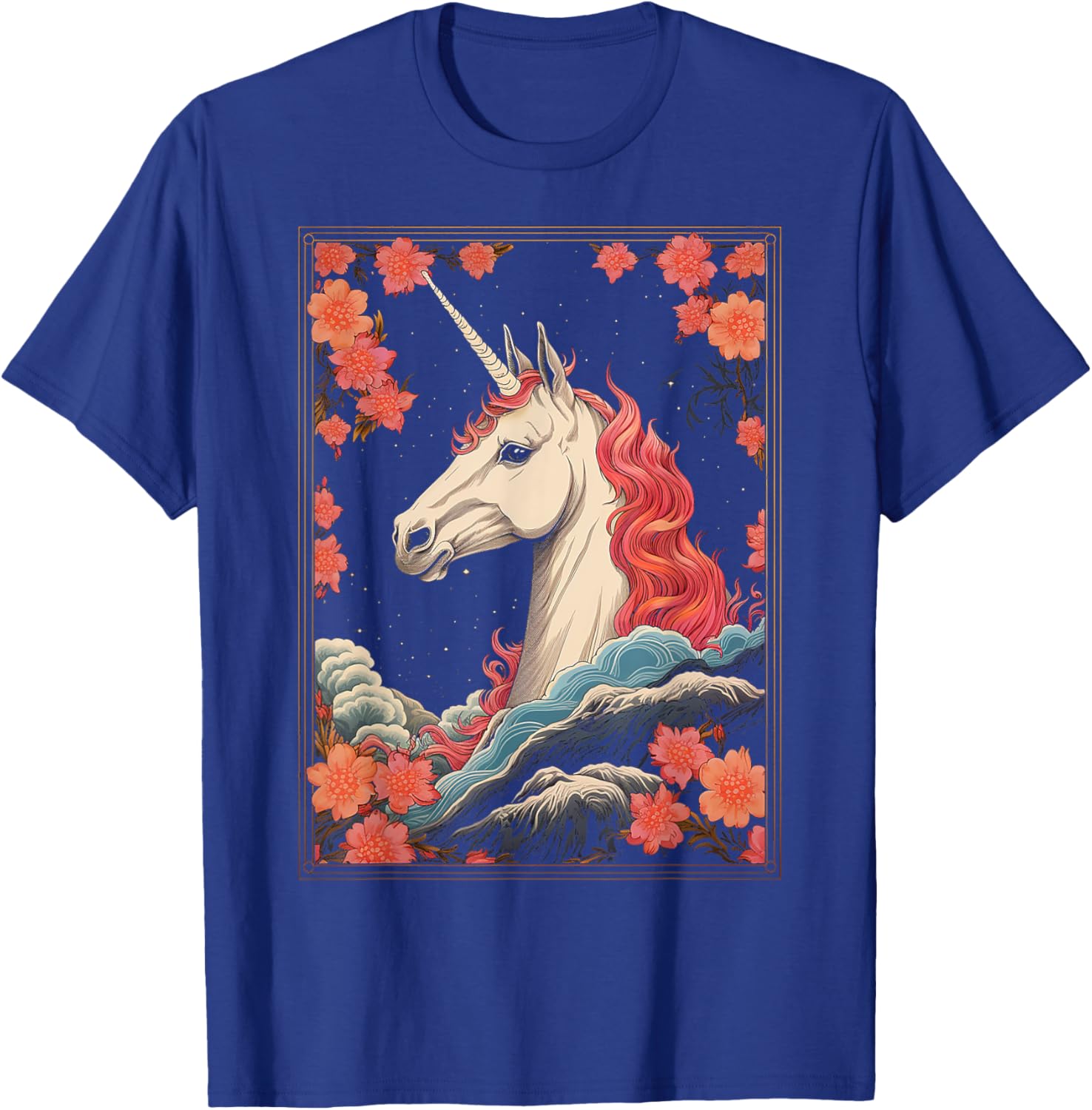 Unicorn Flowers Animal Nature Motif Unicorn T-Shirt - T-Shirt | Royal