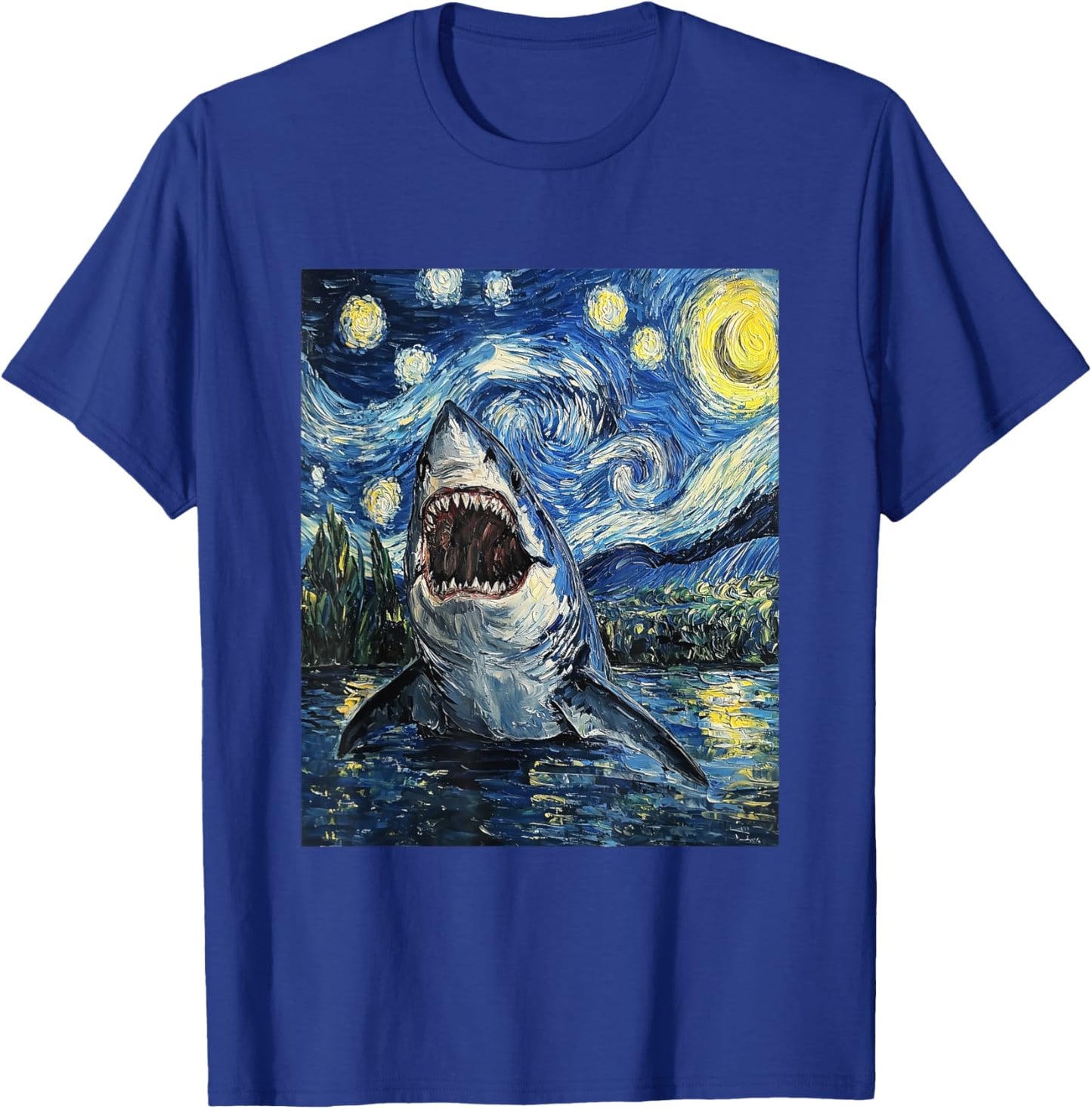 Funny Shark - Van Gogh Style - Starry Night T-Shirt - T-Shirt | Royal