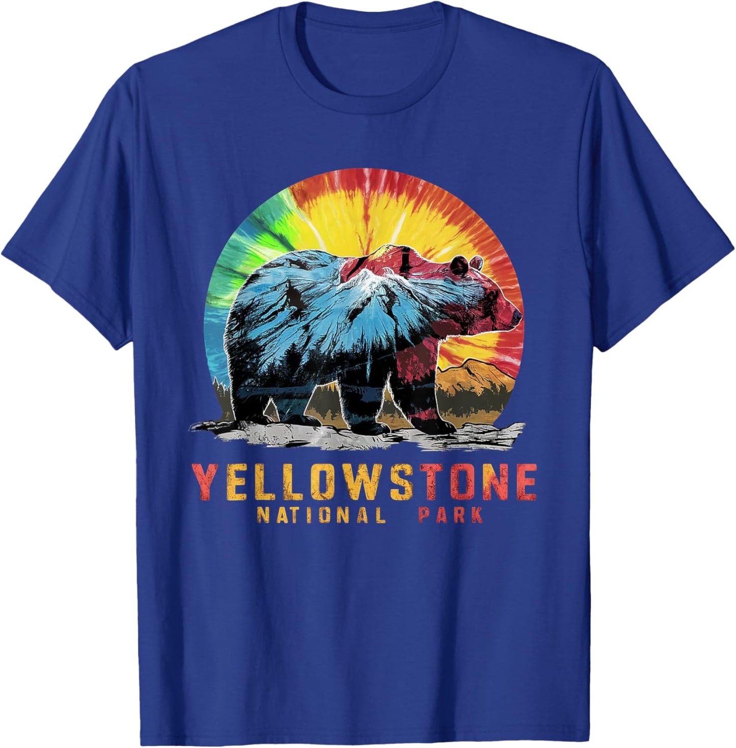 Vintage Yellowstone National Park Retro Mountains Tie Dye T-Shirt - T-Shirt | Royal