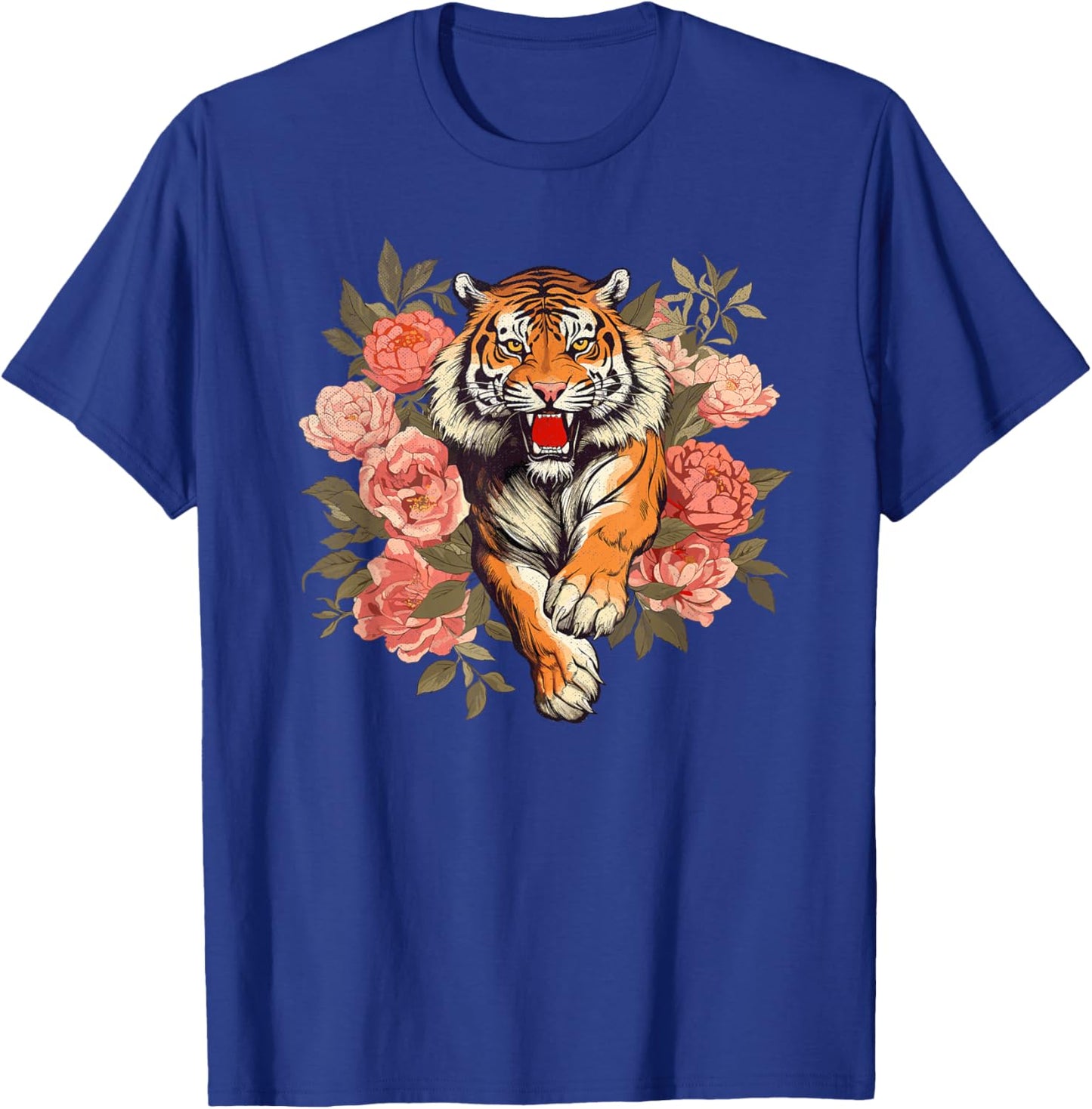 Floral Tiger Animal Graphic Men Women Nature Floral T-Shirt - T-Shirt | Royal