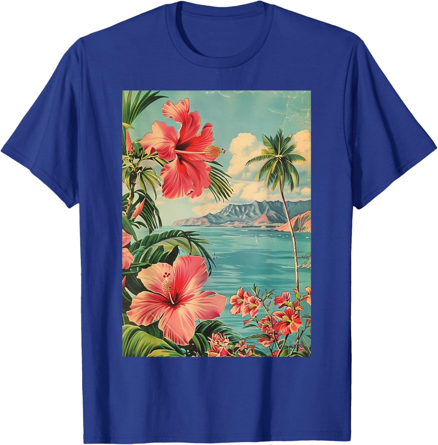 Vintage Hawaiian Beach Aesthetic Art T-Shirt - T-Shirt | Royal