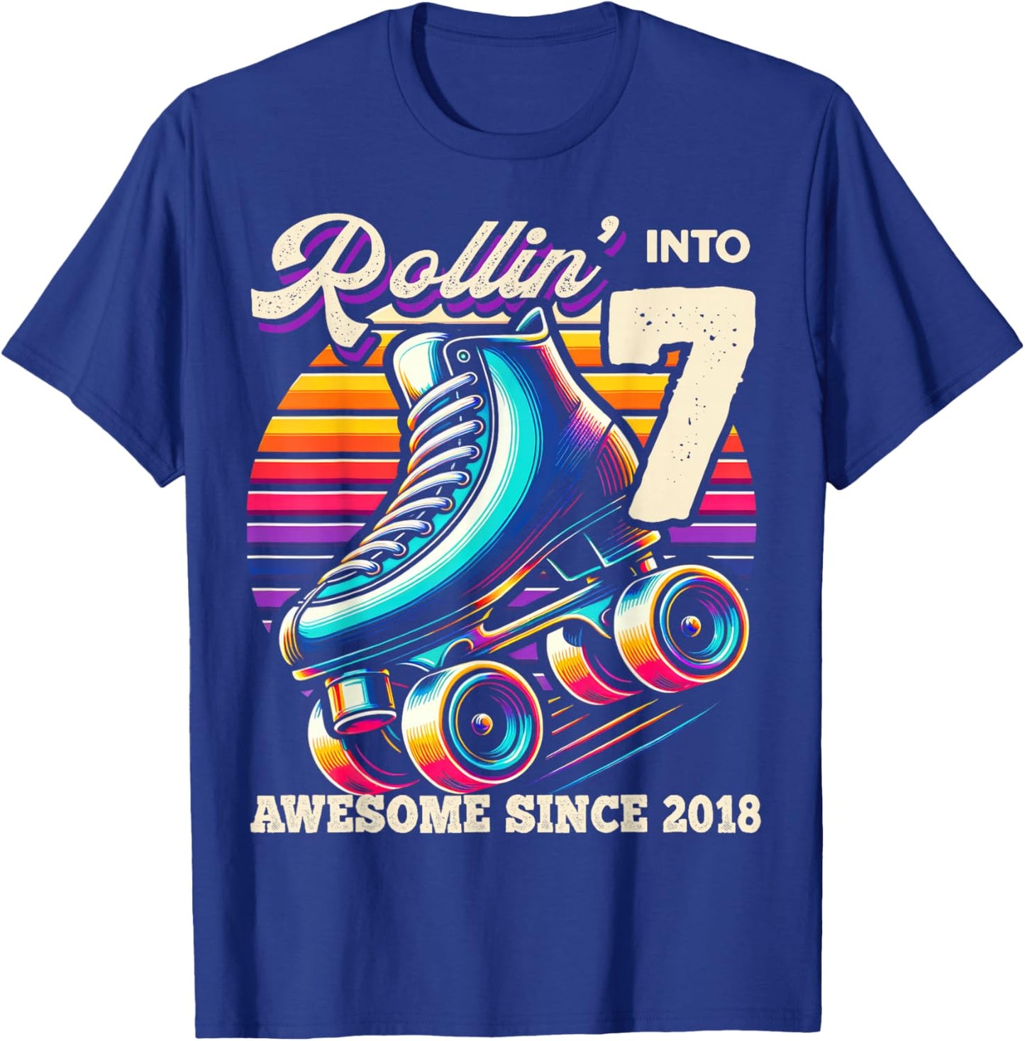 Birthday Roller Skating 7th Girls Rollin into 7 Skate Party T-Shirt - T-Shirt | Royal