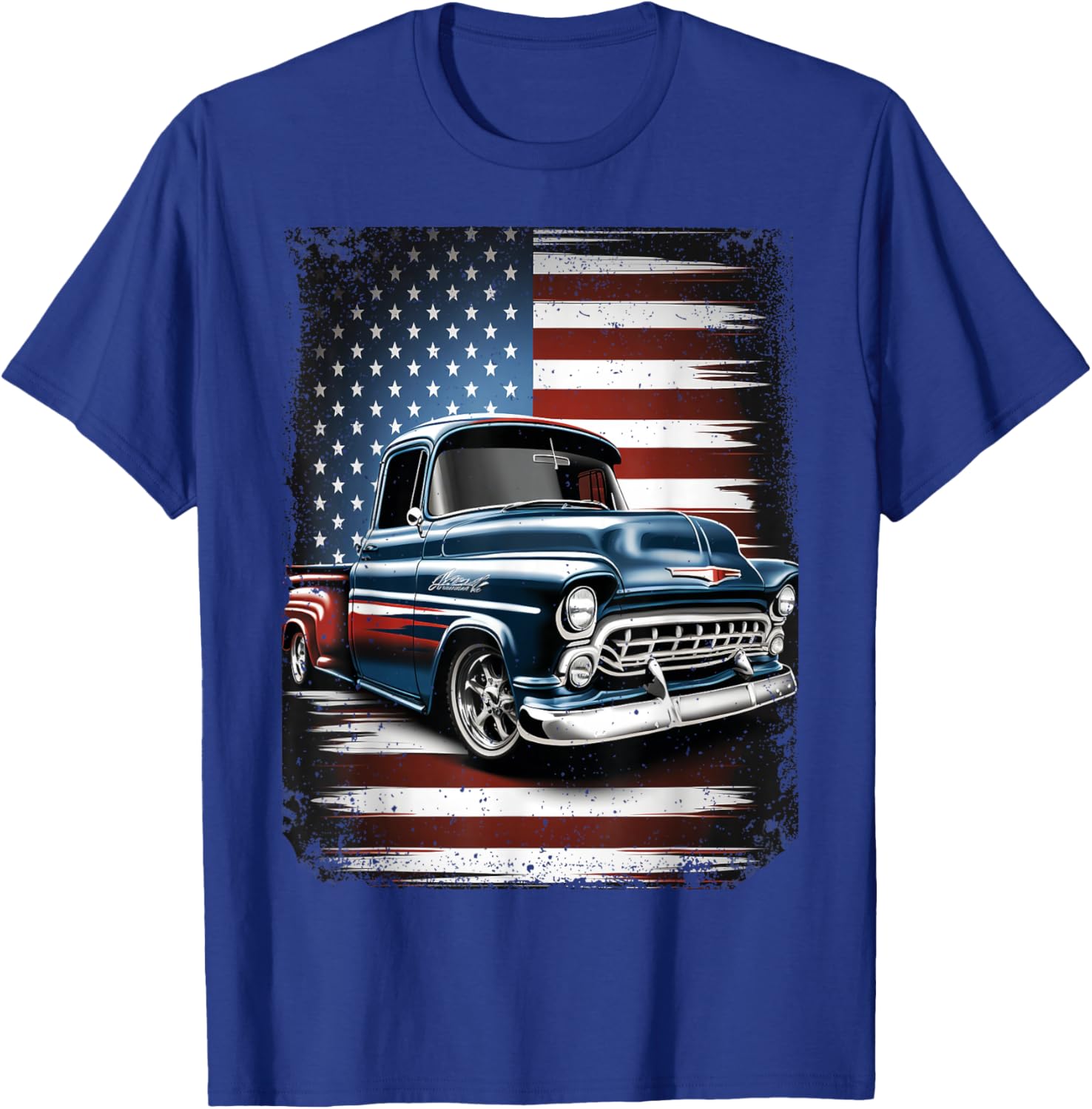 Classic Old Pickup Truck American Flag 4th of July Patriotic T-Shirt - T-Shirt | Royal