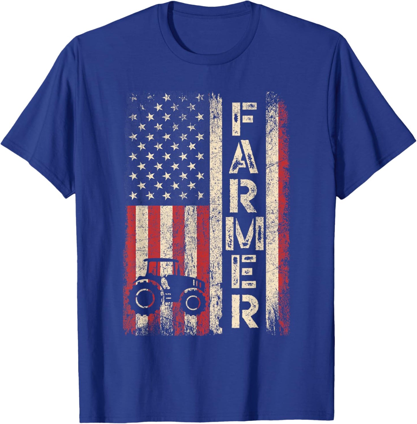 Farmer Tractors USA American Flag Patriotic Farming Gifts T-Shirt - T-Shirt | Royal