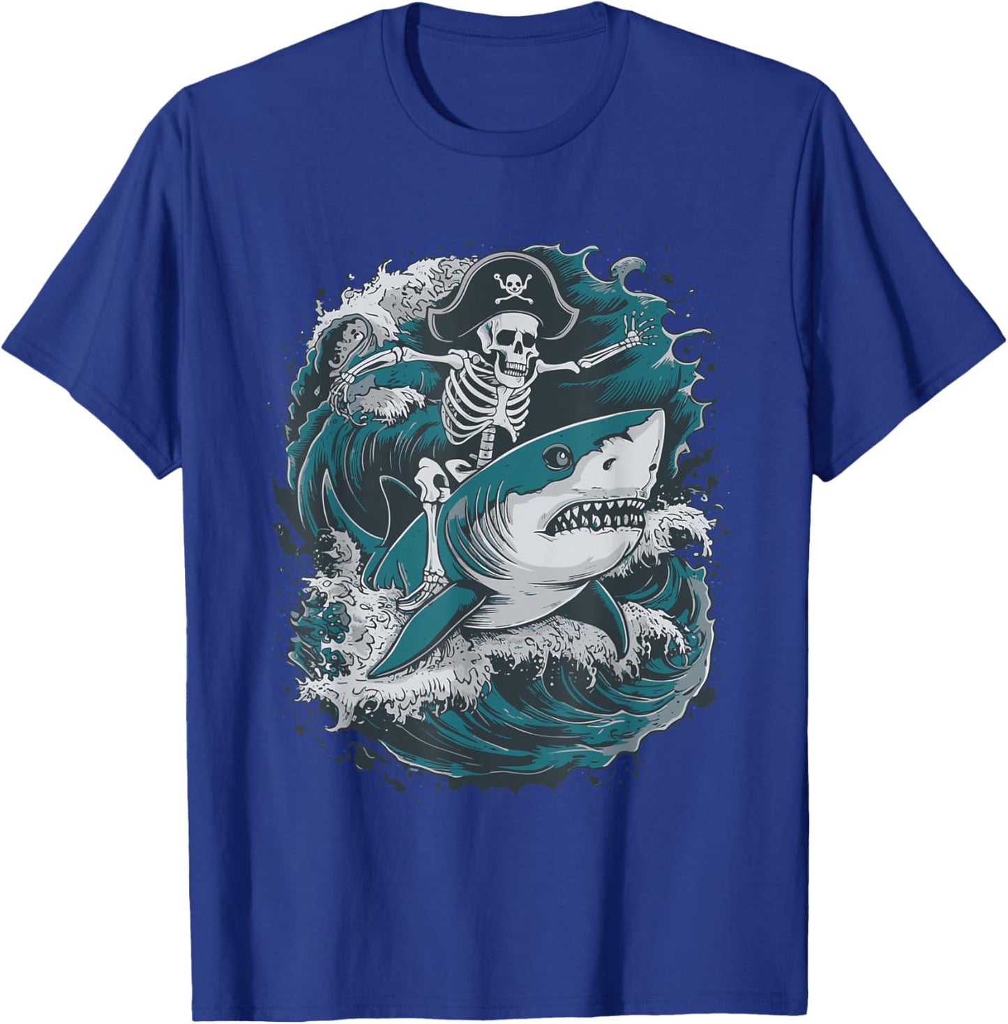 Skeleton Riding Shark T-Shirt - T-Shirt | Royal