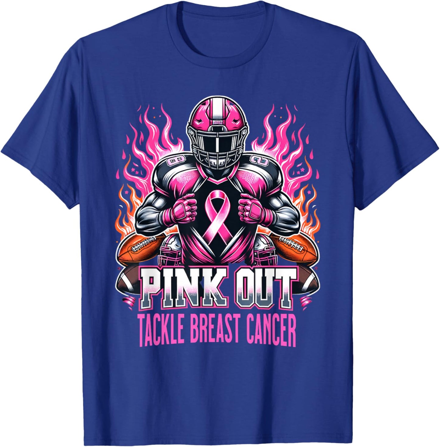 Pink Out Tackle Breast Cancer Awareness American Football T-Shirt - T-Shirt | Royal