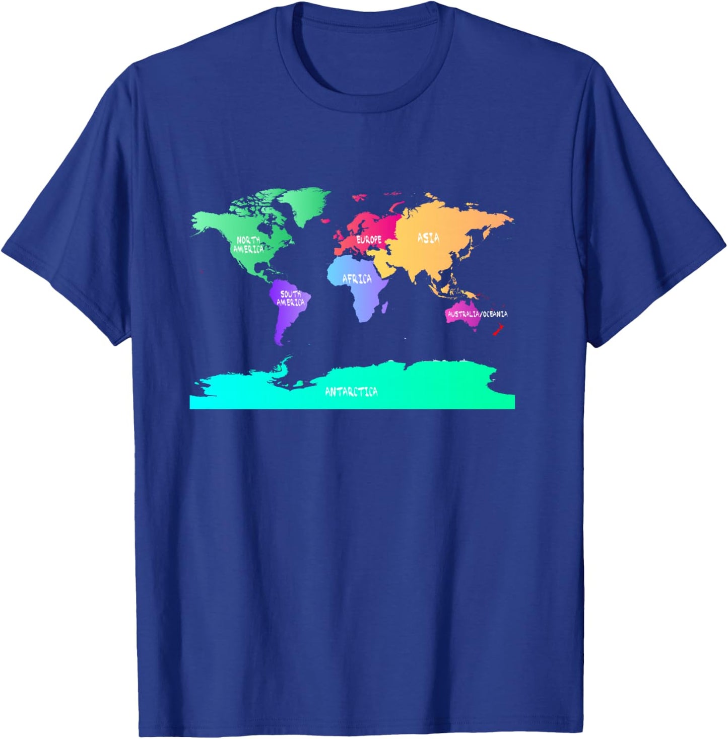 World Map of All Seven Continents T-Shirt - T-Shirt | Royal