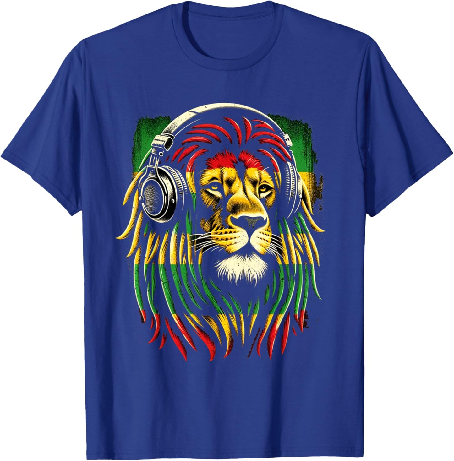 Reggae Lion Roar: Rasta with Headphones Vibe T-Shirt - T-Shirt | Royal