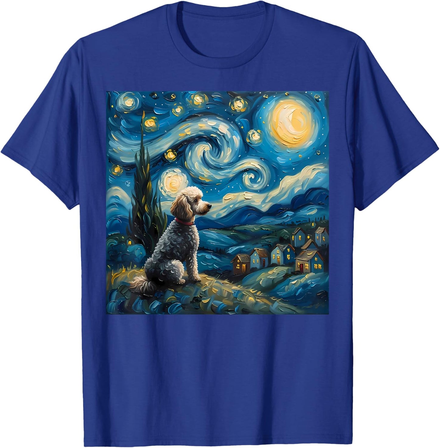 Poodle Dog Lovers The Starry Night Van Gogh Style Painting T-Shirt - T-Shirt | Royal