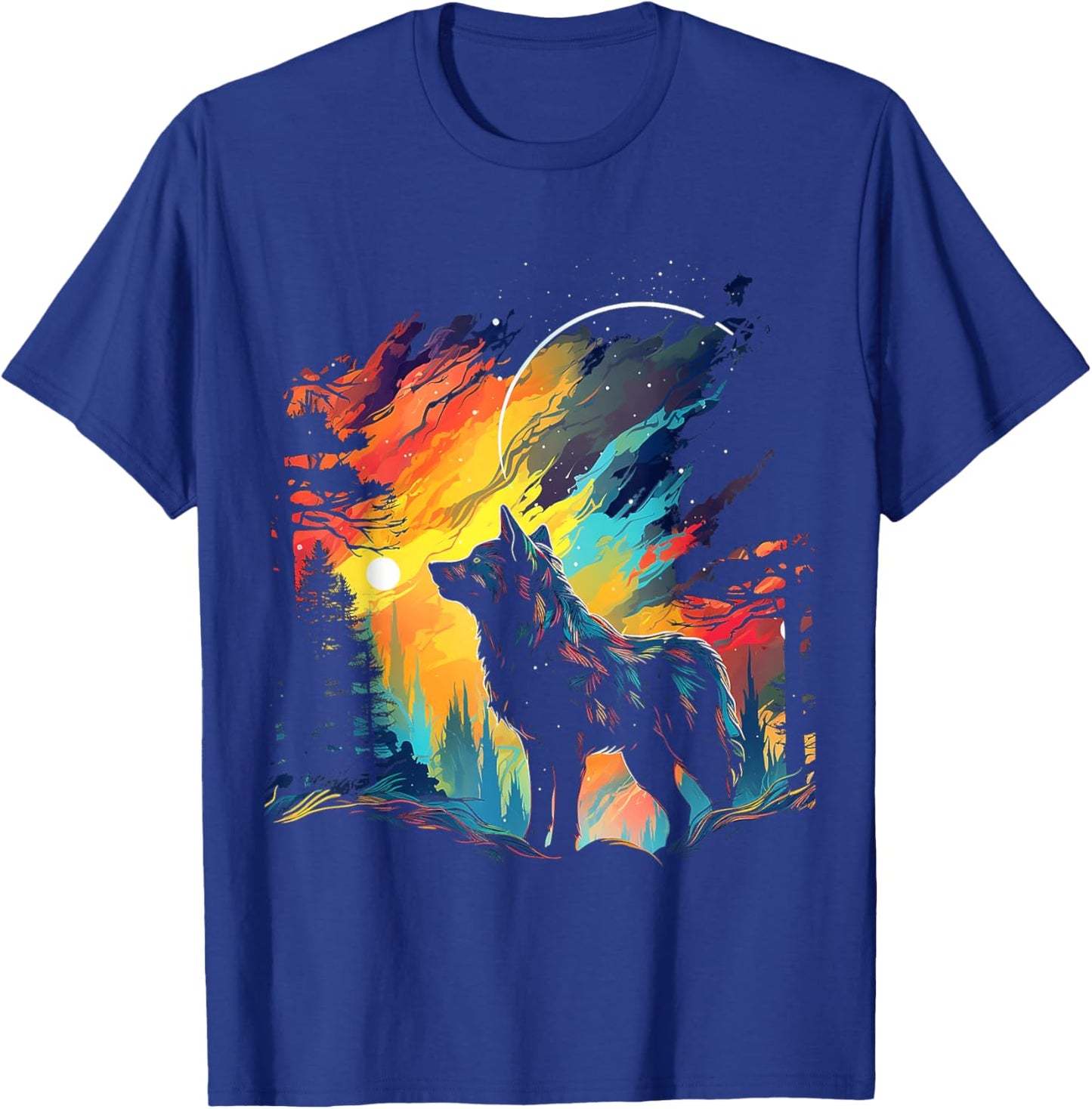 Wolf Nature Art Animal Colorful Abstract Graphic Wolf T-Shirt - T-Shirt | Royal