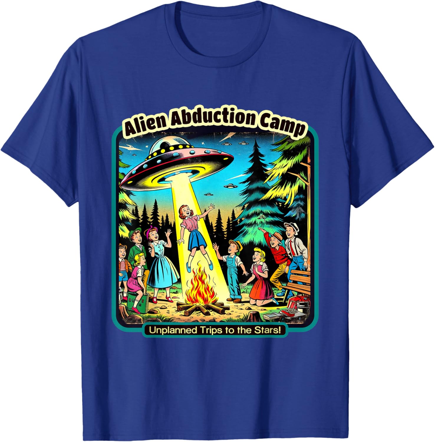 Funny Vintage Alien Abduction Camp UFO Alien T-Shirt - T-Shirt | Royal