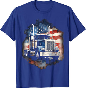 Truck Driver Patriotic American Flag Trucker Semi Driver USA T-Shirt - T-Shirt | Royal