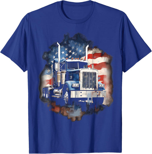 Truck Driver Patriotic American Flag Trucker Semi Driver USA T-Shirt - T-Shirt | Royal