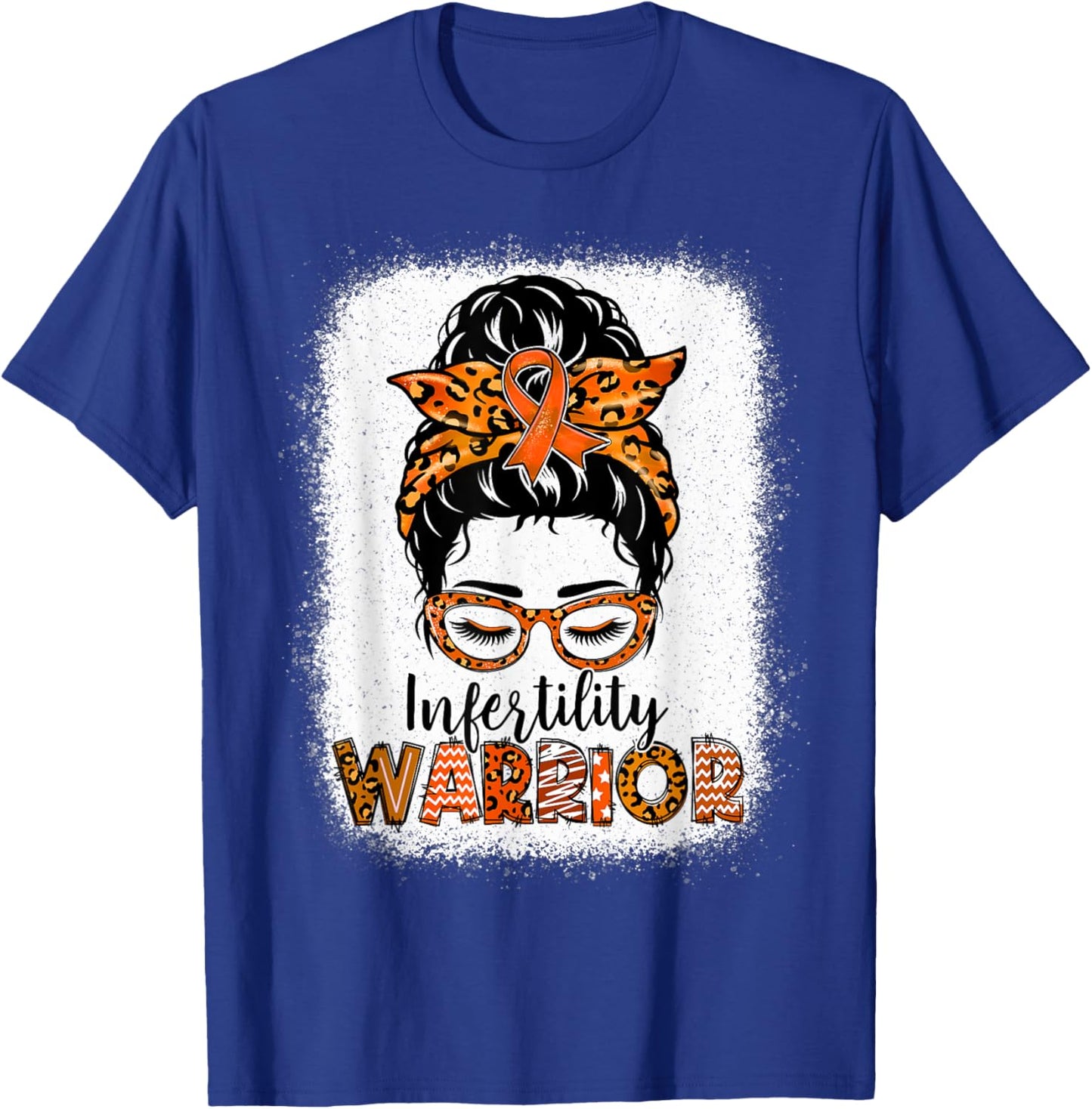 Infertility Warrior Awareness Messy Bun Orange Ribbon T-Shirt - T-Shirt | Royal