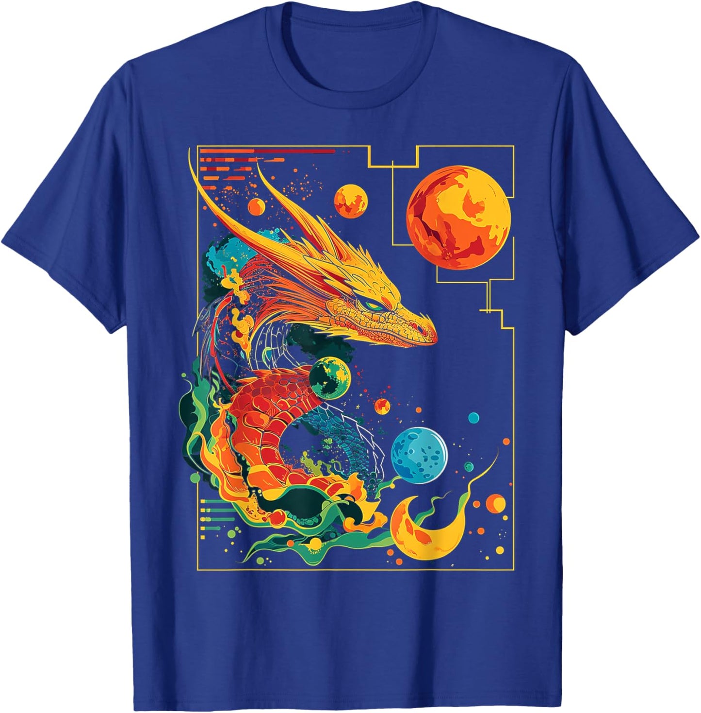Dragon Planets Abstract Painting Geometric Animal Art T-Shirt - T-Shirt | Royal