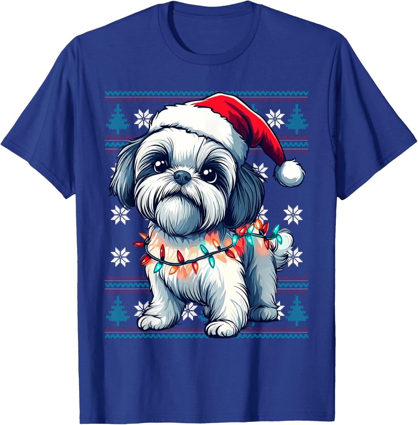 Shih Tzu Santa Xmas Tree Lights Shih Tzu Ugly Christmas T-Shirt - T-Shirt | Royal