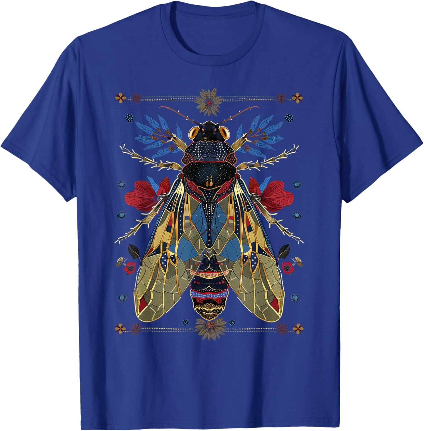 Cicadas Flowers Insects Beetle Vintage Tattoo Entomology T-Shirt - T-Shirt | Royal