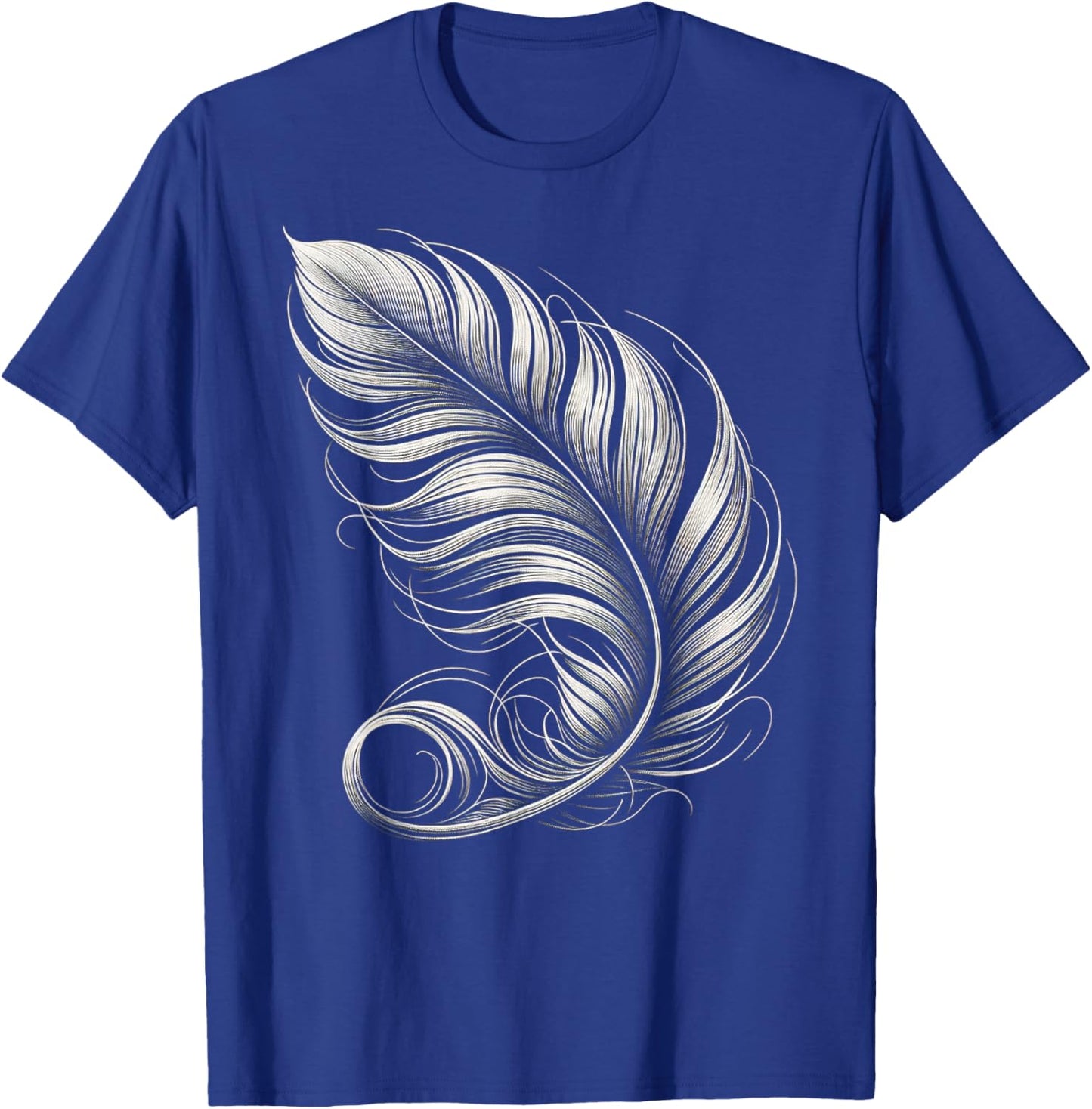 Artistic Feather Outline T-Shirt - T-Shirt | Royal