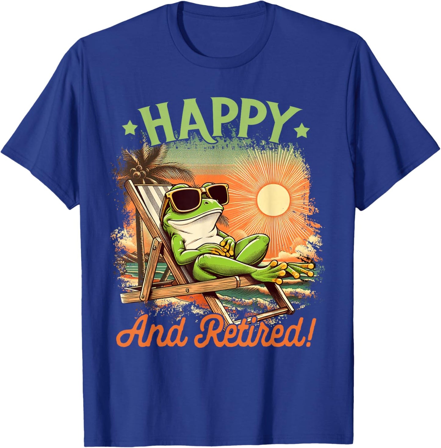 Retired Coworker Frog Retirement Party Beach Happy & Retired T-Shirt - T-Shirt | Royal