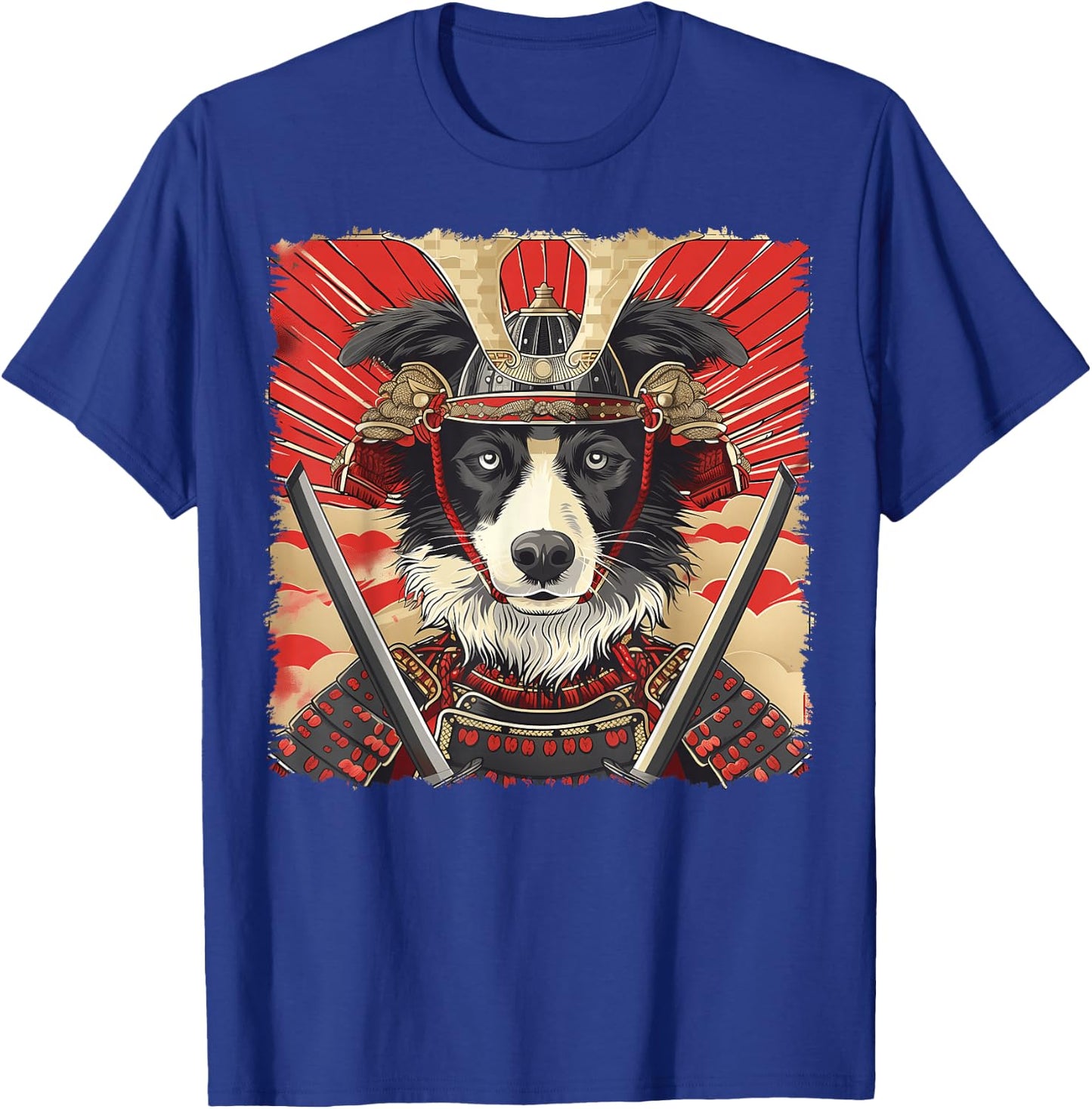 Border Collie Dog Japanese Art Samurai Ukiyo-e Vintage T-Shirt - T-Shirt | Royal